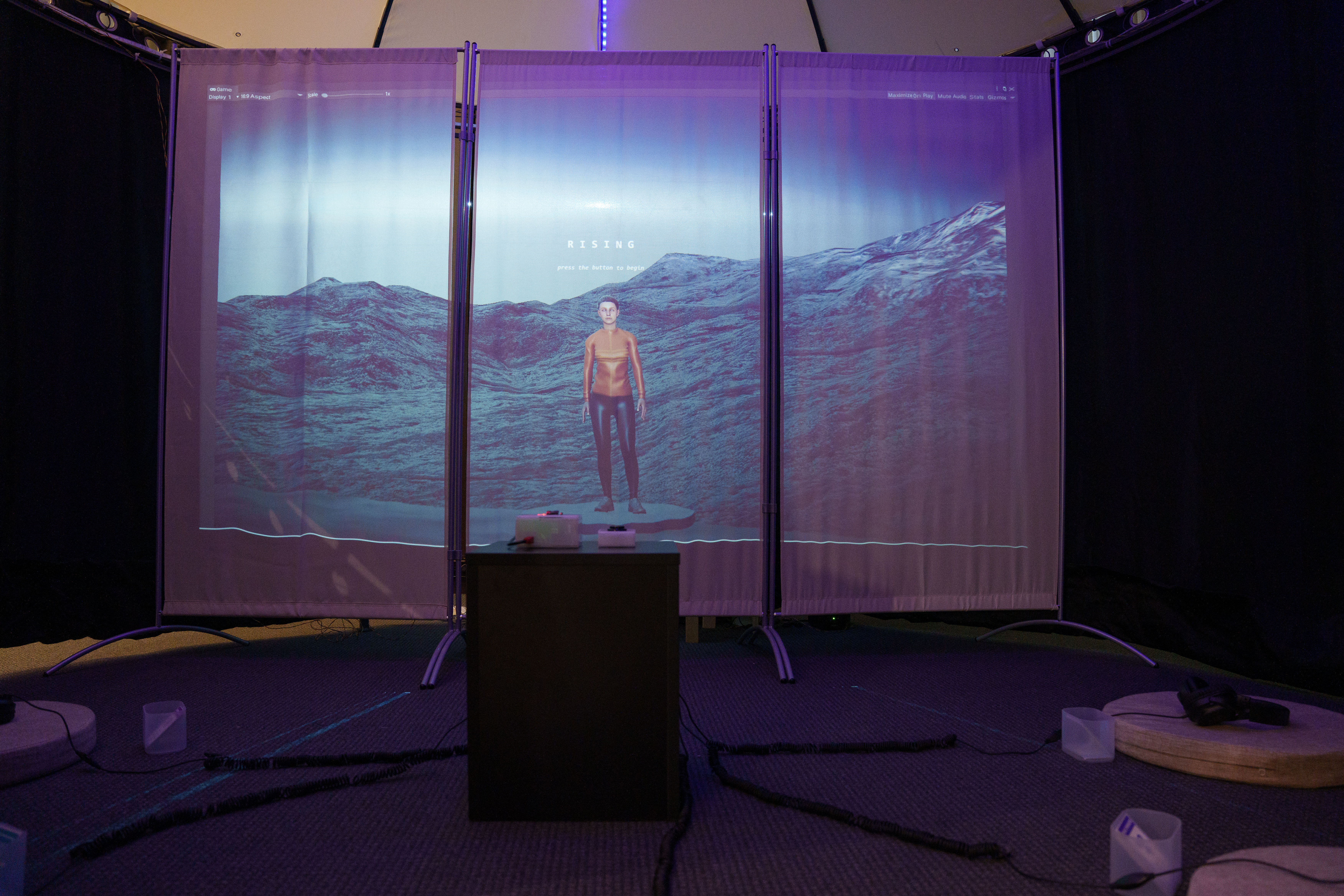 Detail image of video monitor inside a tent