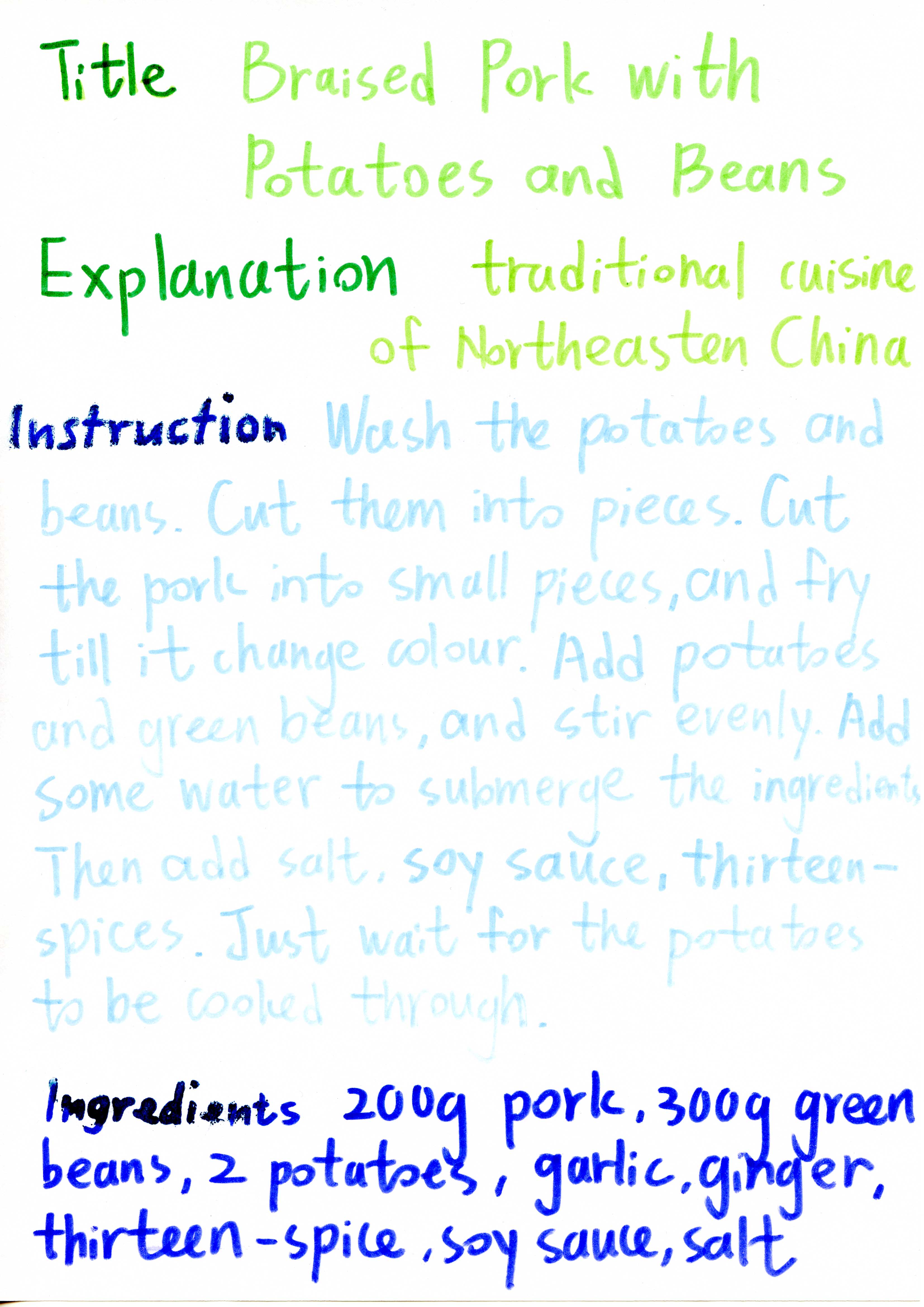 A delicious Braised Pork with Potatoes and Beans