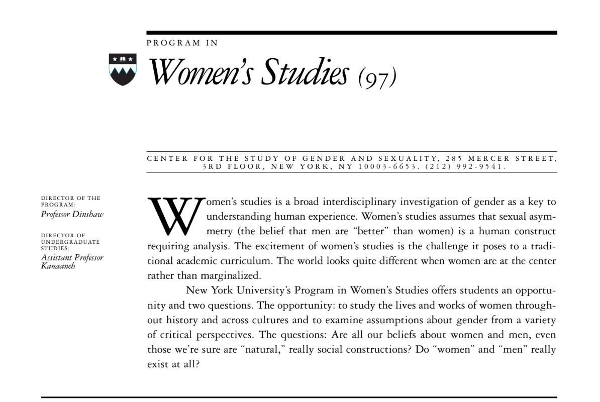 The Women’s Studies program description from the 2000-2002 CAS bulletin.
