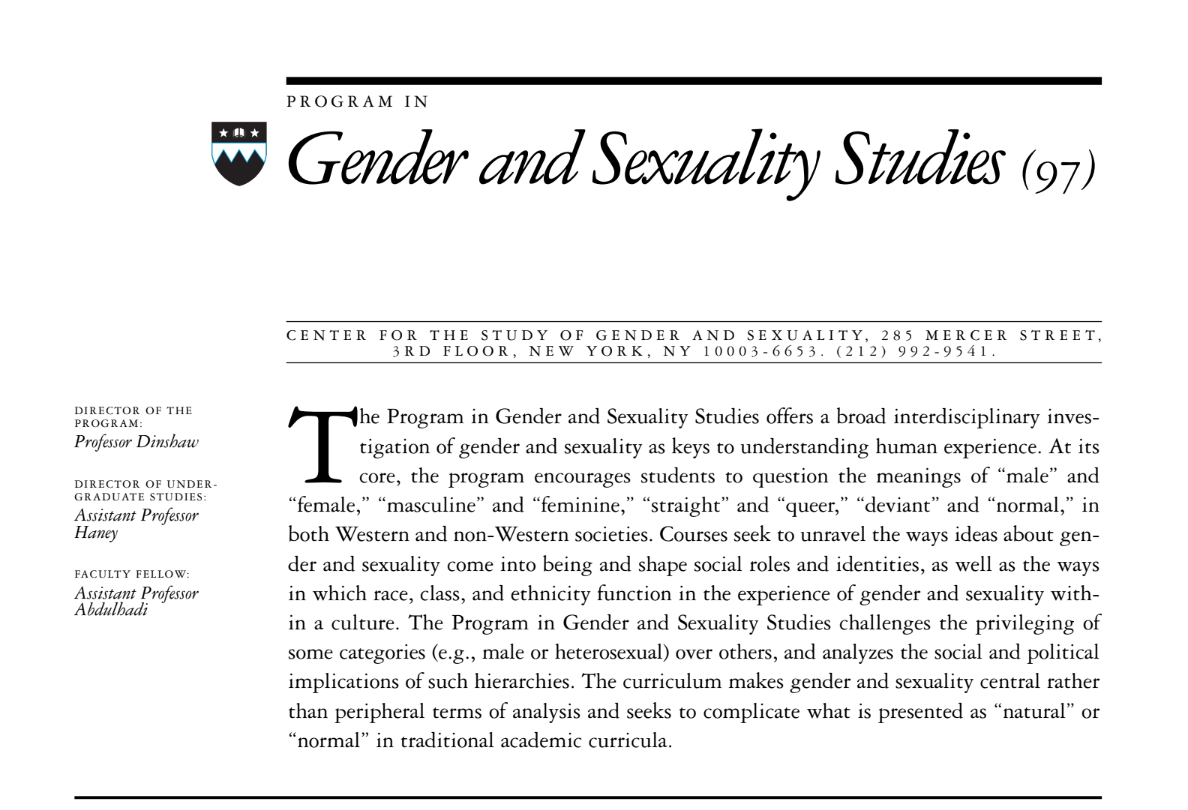 The Gender & Sexuality Studies program description from the 2002-2004 CAS bulletin.