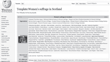 A screenshot of the Wikipedia template entry on “Women’s suffrage in Scotland.”