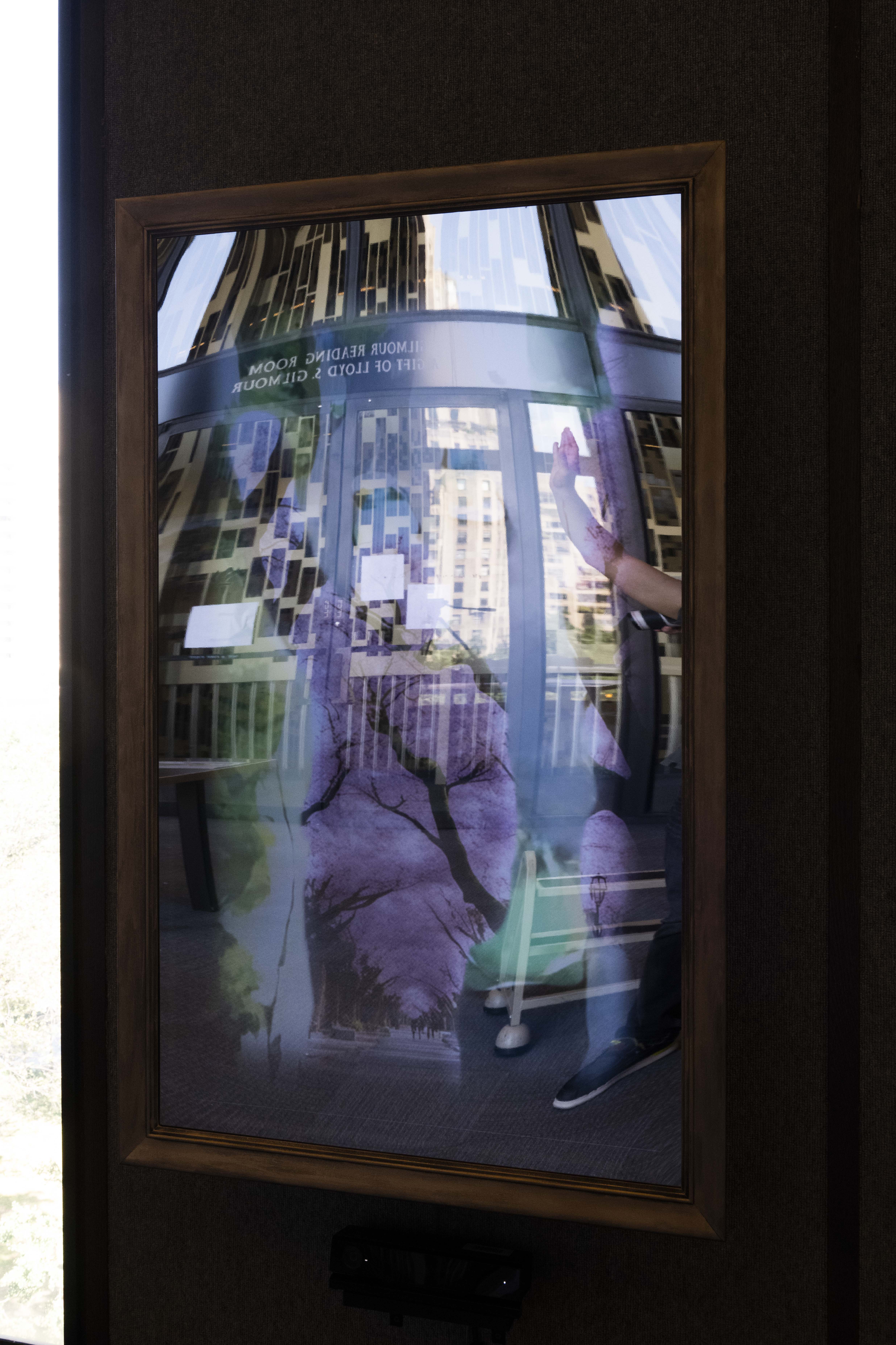 Detail of mirror with image projected through