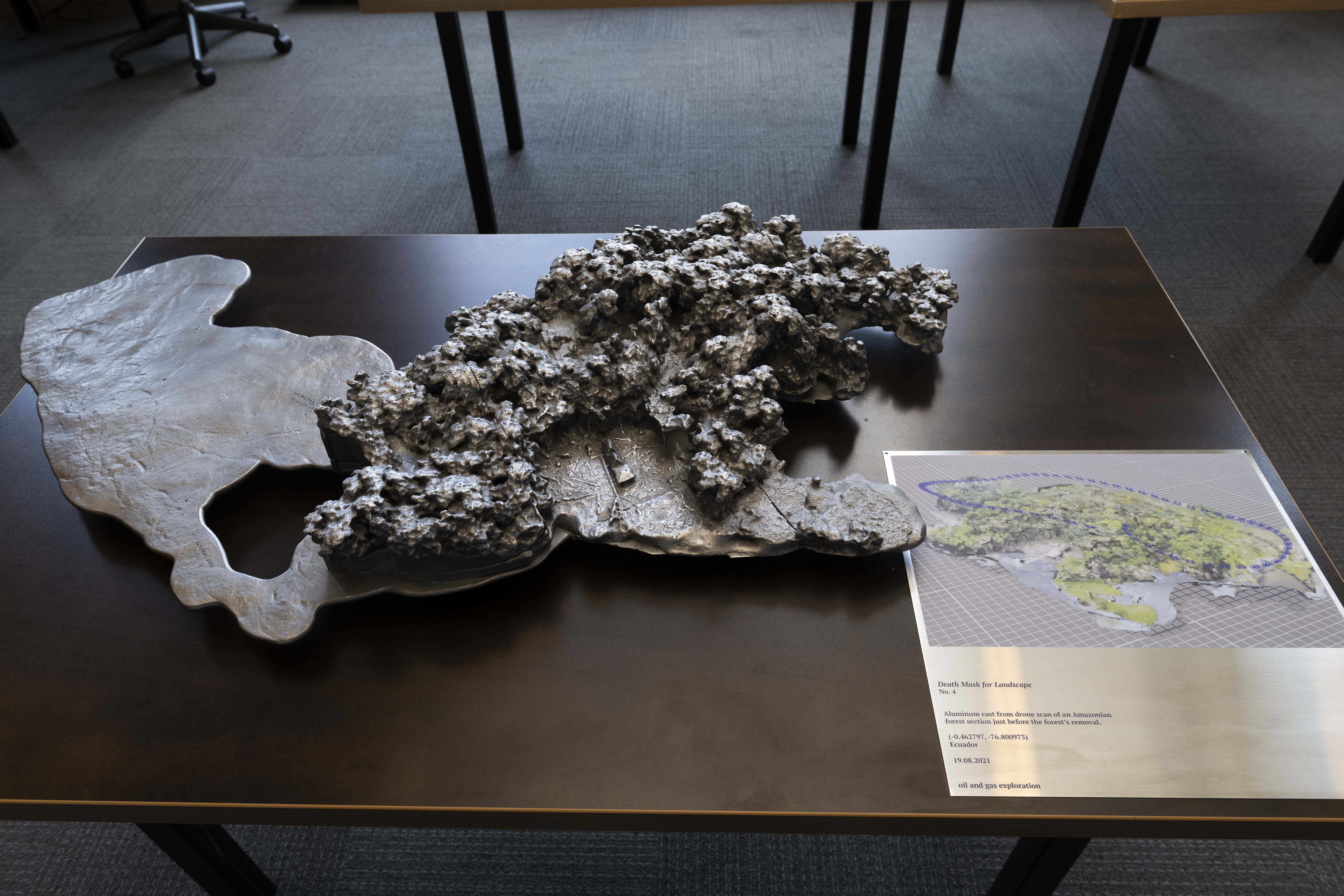 Detail of aluminum sculpture on a table