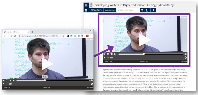 Screenshots of a video playing in the custom video viewer in Fulcrum.