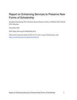 Thumbnail image for Report on Enhancing Services to Preserve New Forms of Scholarship